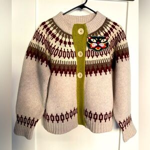 The Reeds Chunky Knit Cardigan with Felt Cat Face Anthropologie Size Medium NWT